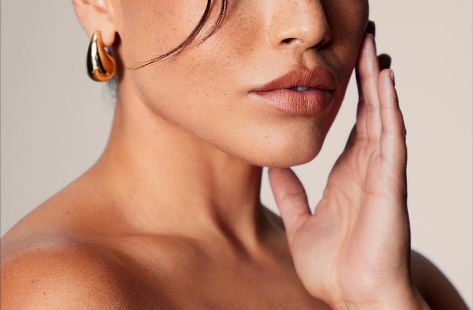 A close up of a person with clear skin