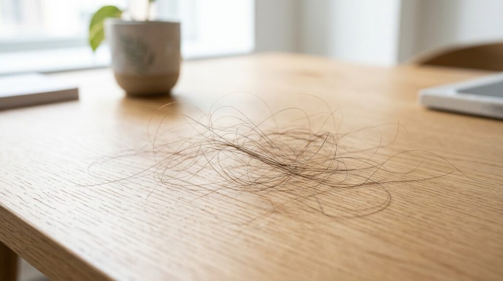 A clump of hair on a table